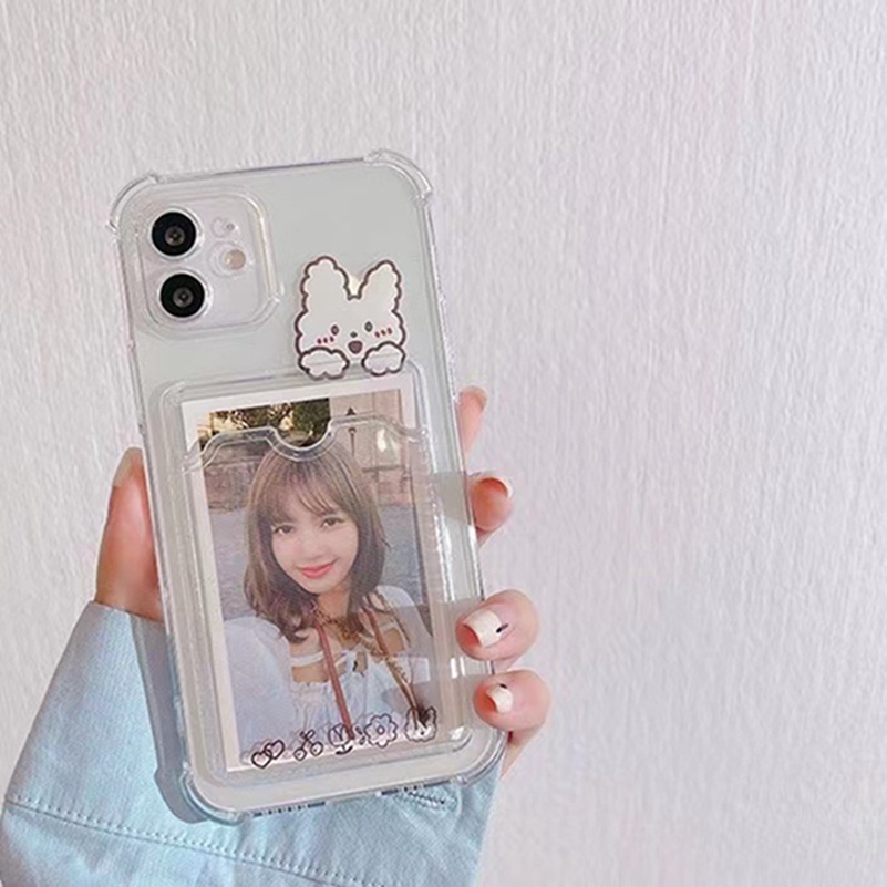 iPhone 13 12 11 Pro Max XR XS Max iPhone 7 Plus 8 Plus SE 2020 Cute Card Holder Soft Case Transparent Phone Case Silicone Full Lens Protective Shockproof Soft TPU Back Cover