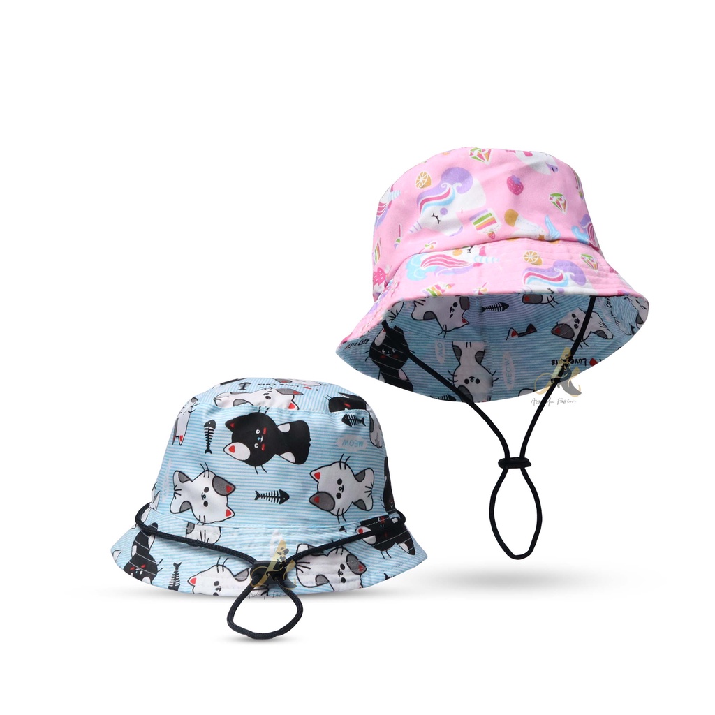 Topi Bucket Anak Karakter Bolak Balik Ada Tali / Bucket Anak Tali 2 Karakter Bolak Balik