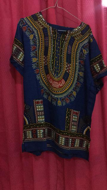 Kaos Etnik Dashiki Bohemian Style All Size Pria Wanita -  Biru