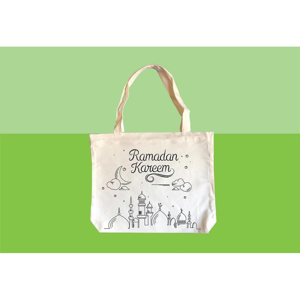 

Tas parcel lebaran idul fitri / Tas lebaran / Totebag lebaran uk 30×40×12 sablon 1 warna 1 sisi