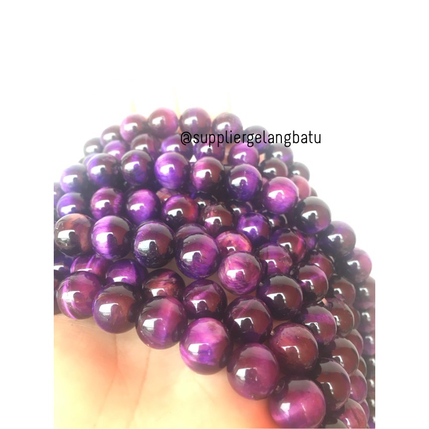 bahan gelang batu kalung 12mm purple tiger eye premium grade ungu akik aksesoris pria wanita trend