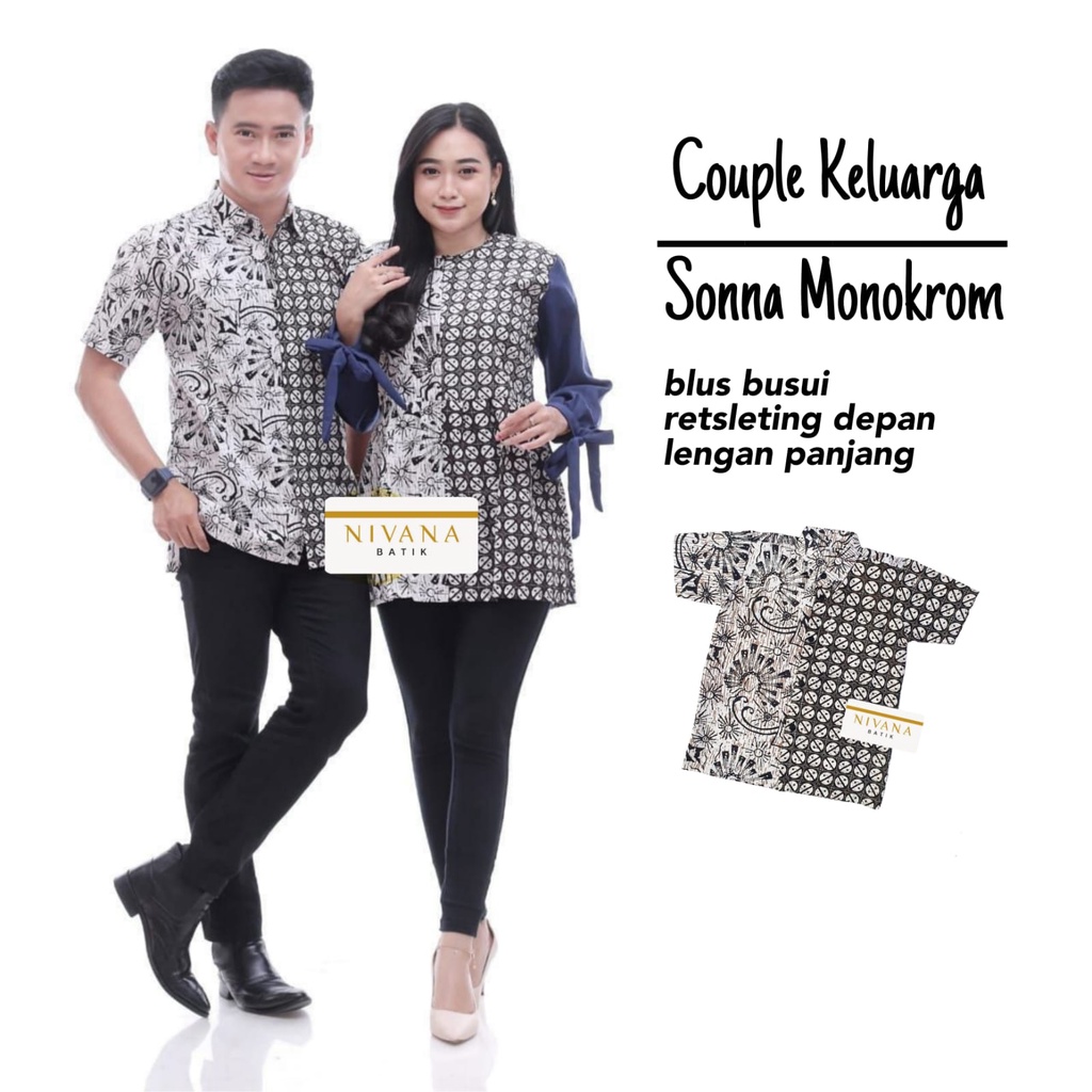 Couple Batik Keluarga SONNA MONOKROM Dewasa Ayah Anak