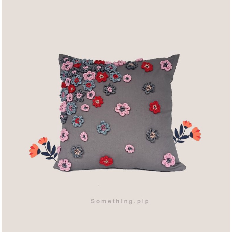 Something.Pip Sarung Bantal Rajut Bunga /Bantal Rajut Sofa / Cushion Cover 40x40