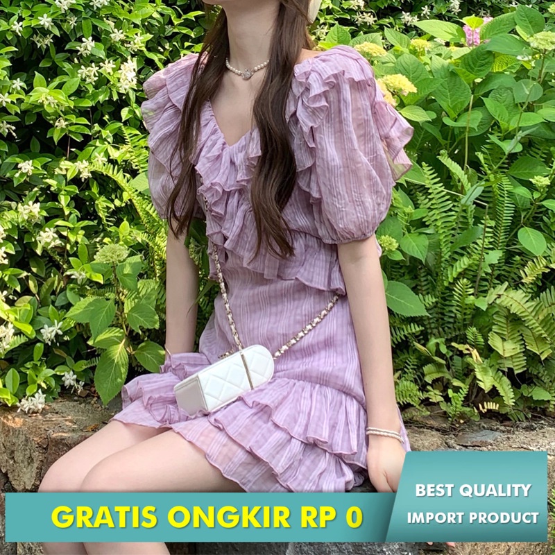 Gaun Wanita Rekomendasikan Taro Ungu pendek Perancis Jamur Pinggir  Perempuan   Design Sensor Niche 