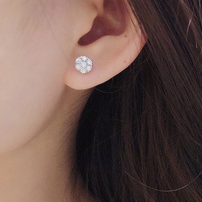 Anting Stud Cubic Zirconia Bentuk Bulat Untuk Wanita