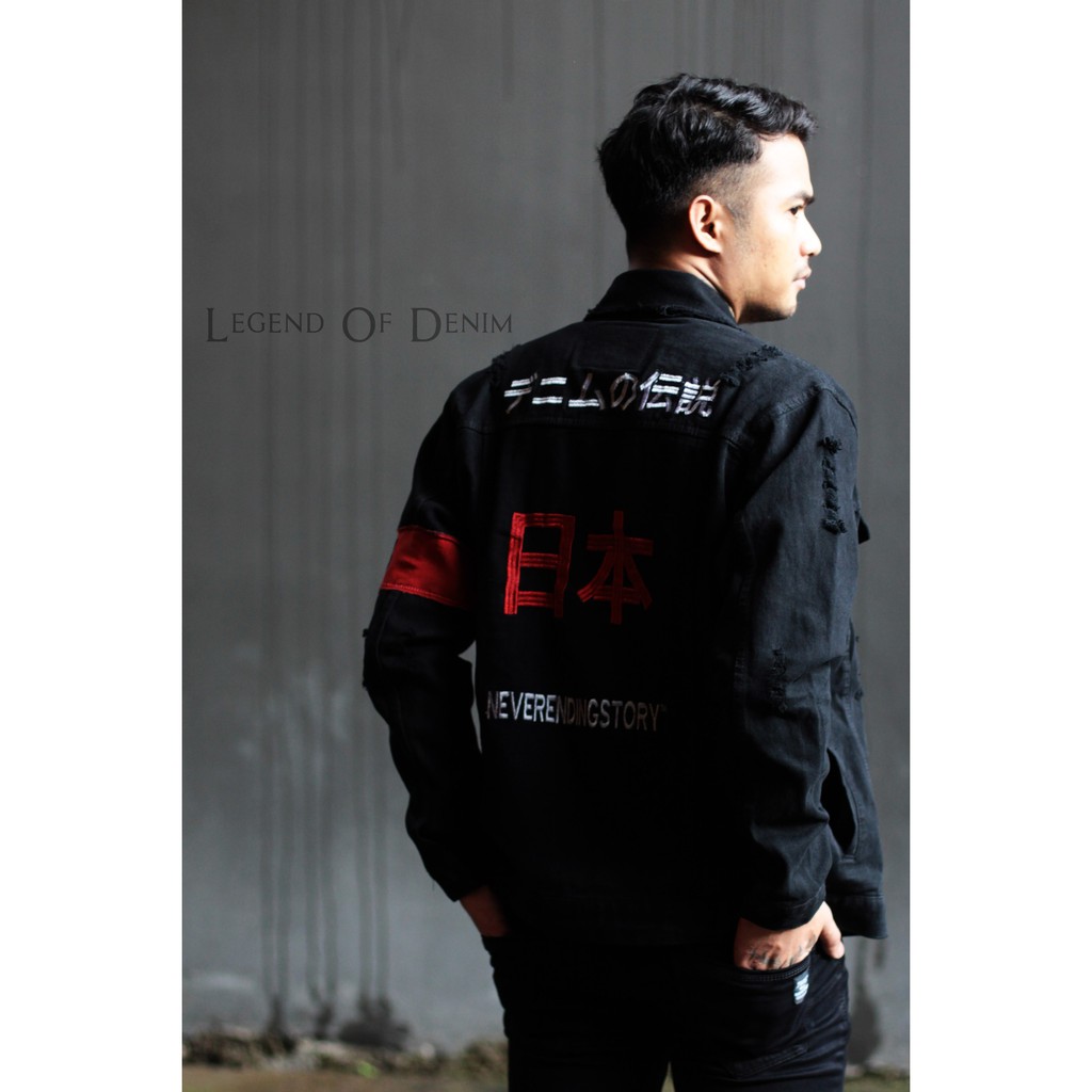 Seri ILRJJ233 Jacket Japanese Ripped jeans pria distro jaket ripped jeans Black Legend of Denim