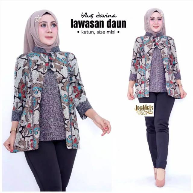 Atasan wanita blouse davina daun Lawasan Baju blus batik atasan seragam seragaman kembar kembaran wanita remaja cewek cewe putri cantik elegan keren hits modis kece fashion fesyen fashionable kerja kuliah sekolah kekinian terbaru