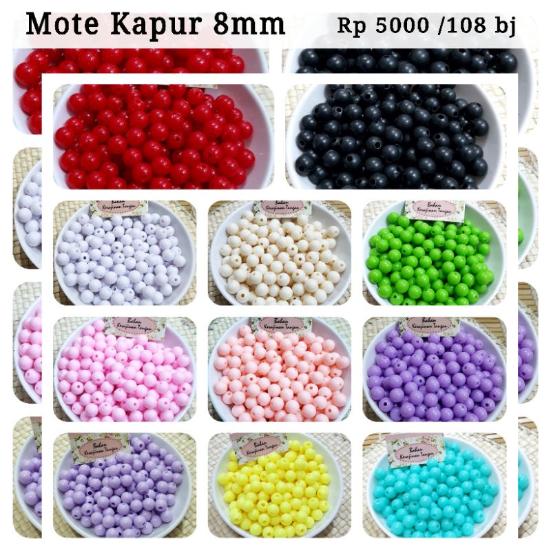 100 biji Mote 8mm  Manik-Manik Kapur Monte Susu Bulat Bahan Strap Mask Korea