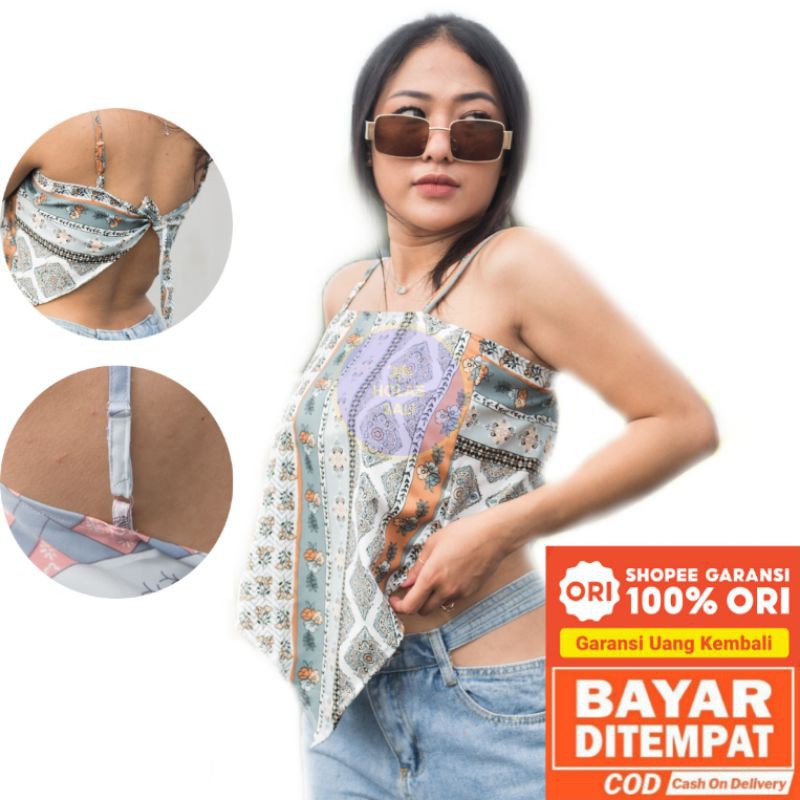 BANDANA TOP KOREA SCARFT TANK TOP TALI SPAGHETTI TENGTOP BRA SATIN MOTIF ATASAN WANITA