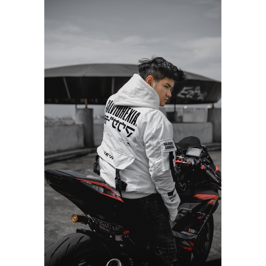 Bomber Jacket Pria Slvhx Cyborg White / Jaket Bomber / Jaket Pria Terkini