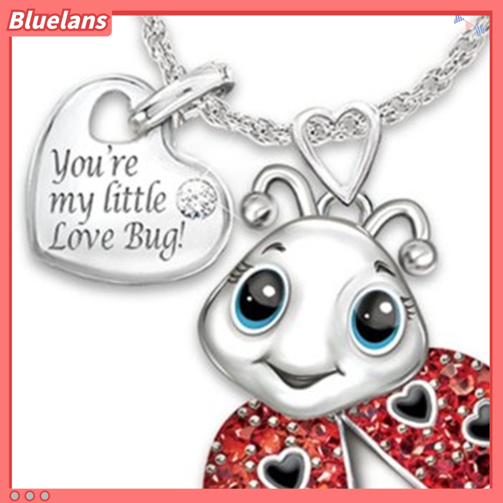 Bluelans Women Rhinestone Inlaid Ladybug Heart Letter Pendant Chain Necklace Jewelry Gift