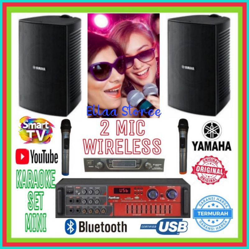 Karaoke Set Mini YAMAHA 6 Inch Ampli Karaoke Smart TV 2 Mic Wireless