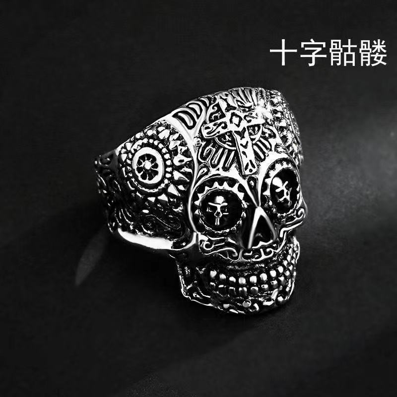 Cincin retro Gaya Eropa / Amerika Desain Tengkorak + Salib Untuk Pria