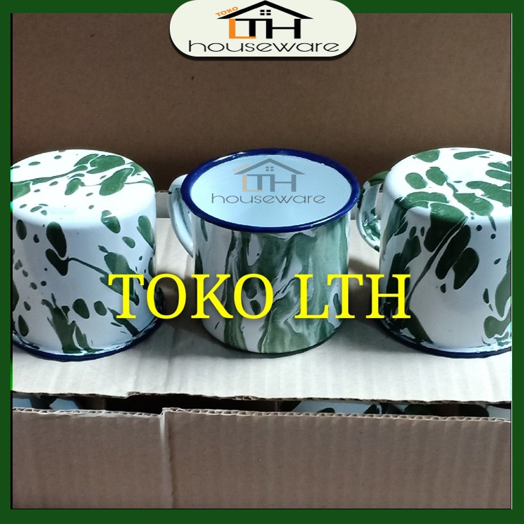 9oi PER 6 PCS CANGKIR JADUL LURIK BLIRIK BLURIK / GELAS KALENG PANCI SENG ENAMEL