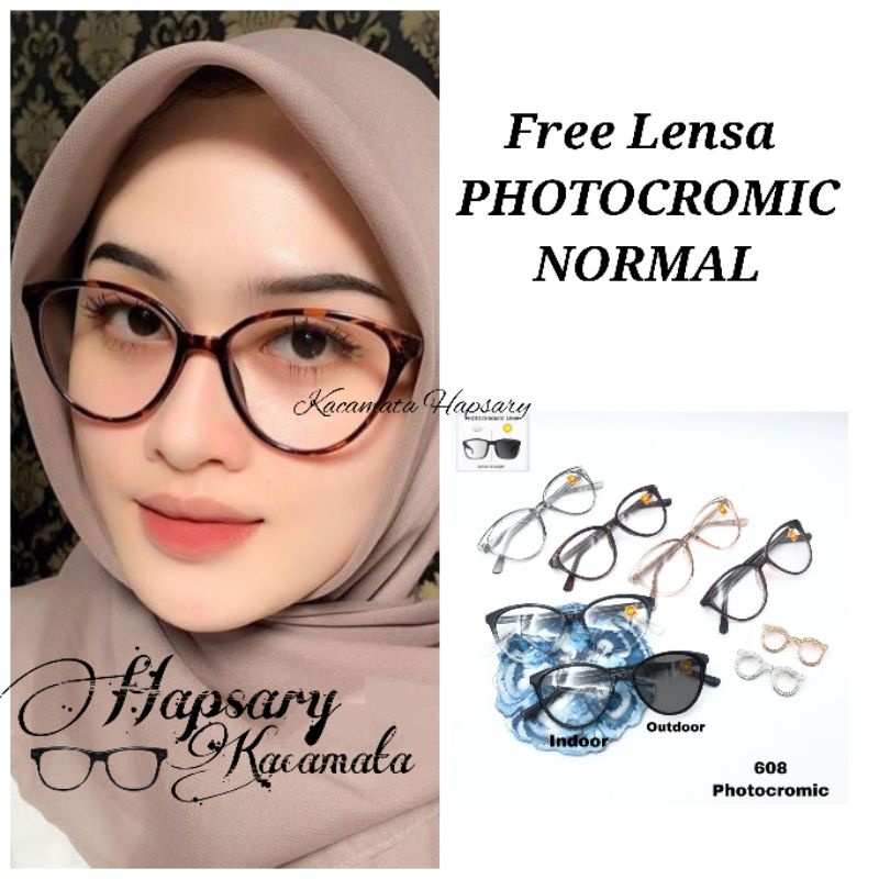 FRAME KACAMATA LENSA PHOTOCROMIC ( NORMAL ) | KACA MATA CAT EYE 608 | KACAMATA WANITA | KACA MATA ANTI UV