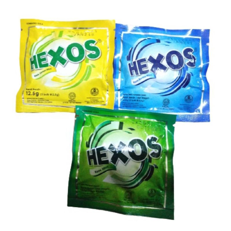 PERMEN HEXOS isi 5 butir Rasa Mint, Lemon Mint, Barley Mint