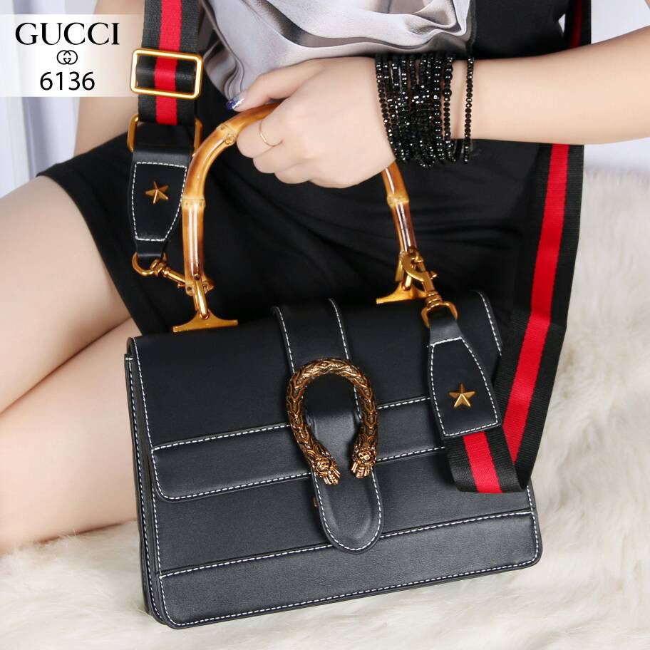 GUCCI'S Dionysus Striped Bamboo Top-Handle Bag V1C 6136