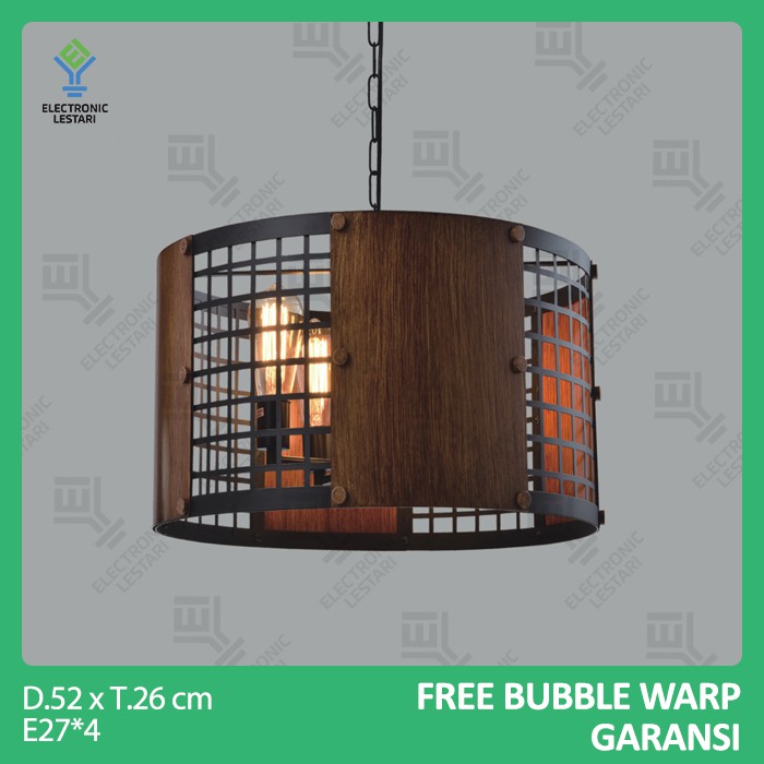 Lampu Hias Gantung Ruang Tamu Industrial Balutan Kayu