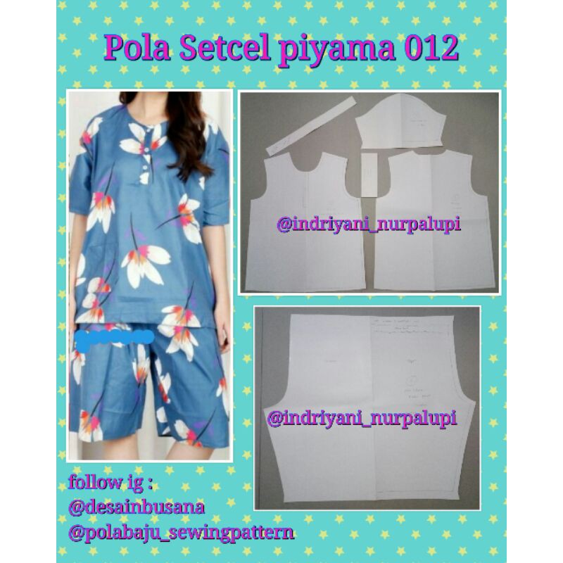 Pola Baju setelan piyama babydoll 012 - Polabaju - Pola Instan - Pola produksi baju