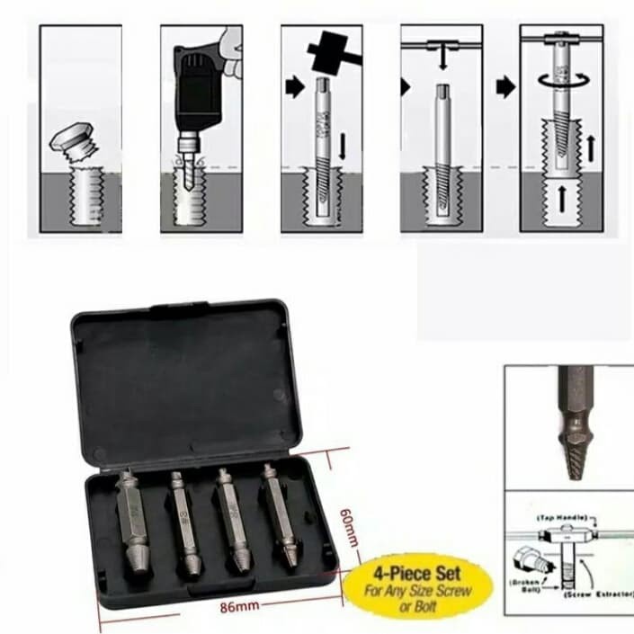 Alat pembuka baut rusak / Screw Extractor Broken Striped Screw Remover