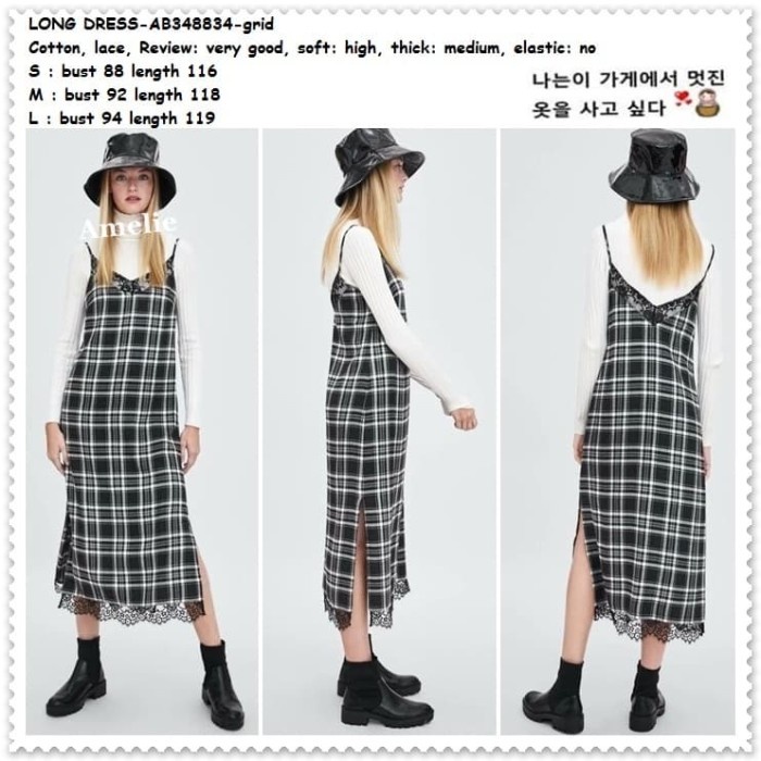 Jumpsuit Overall Long Dress Midi Kotak Wanita Korea Import AB348834(P2M1) midi dress premium GROSIR 