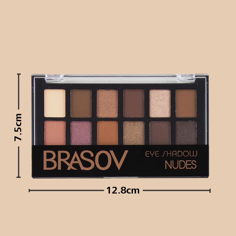 Brasov Eyeshadow Pallete 12 Colors / Nudes - Brasov Eyeshadow with Brush Original BPOM