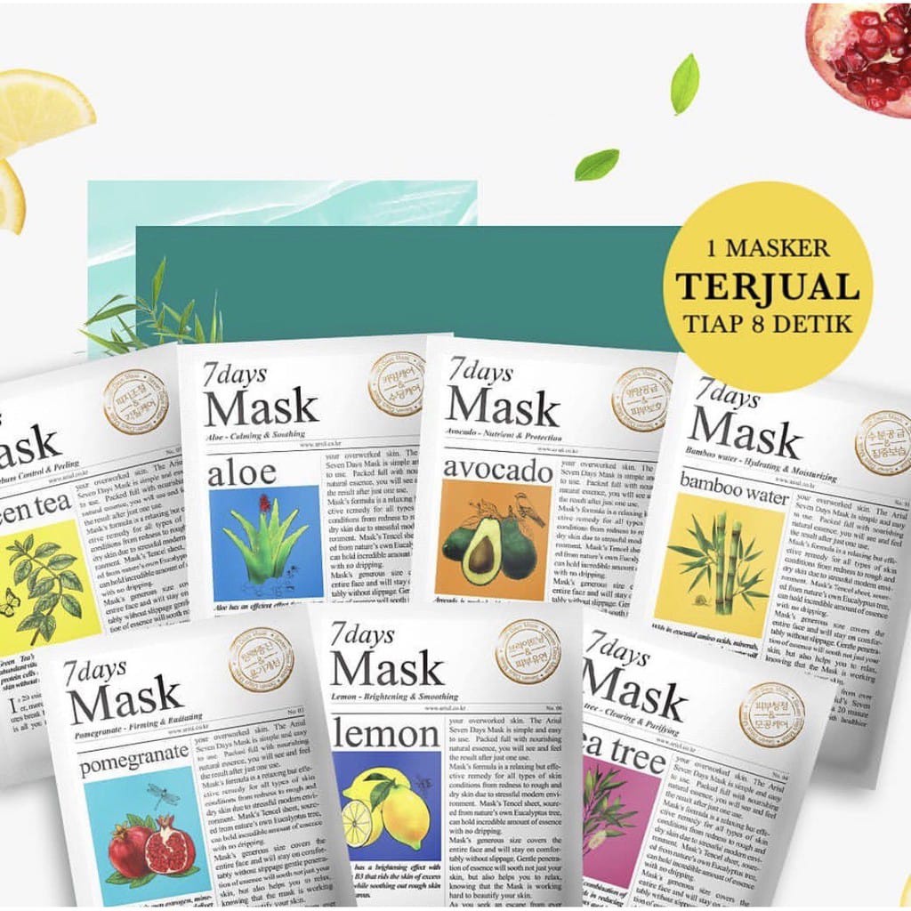 PROMO!! ARIUL SHEET MASK / MASKER KOREA / MASKER ARIUL / MASKER WAJAH / ARIUL 7 DAYS MASK 20GR