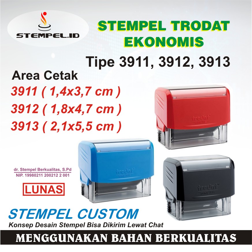 

Stempel Trodat Custom 3911 3912 3913 Stempel Nama Pegawai, NIP NIK Perawat Dokter, Lunas