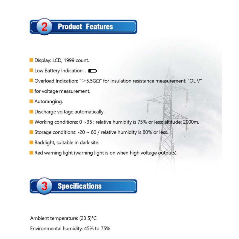 Digital Insulation Resistance AC DC Voltage Tester 2000m Ohm LCD