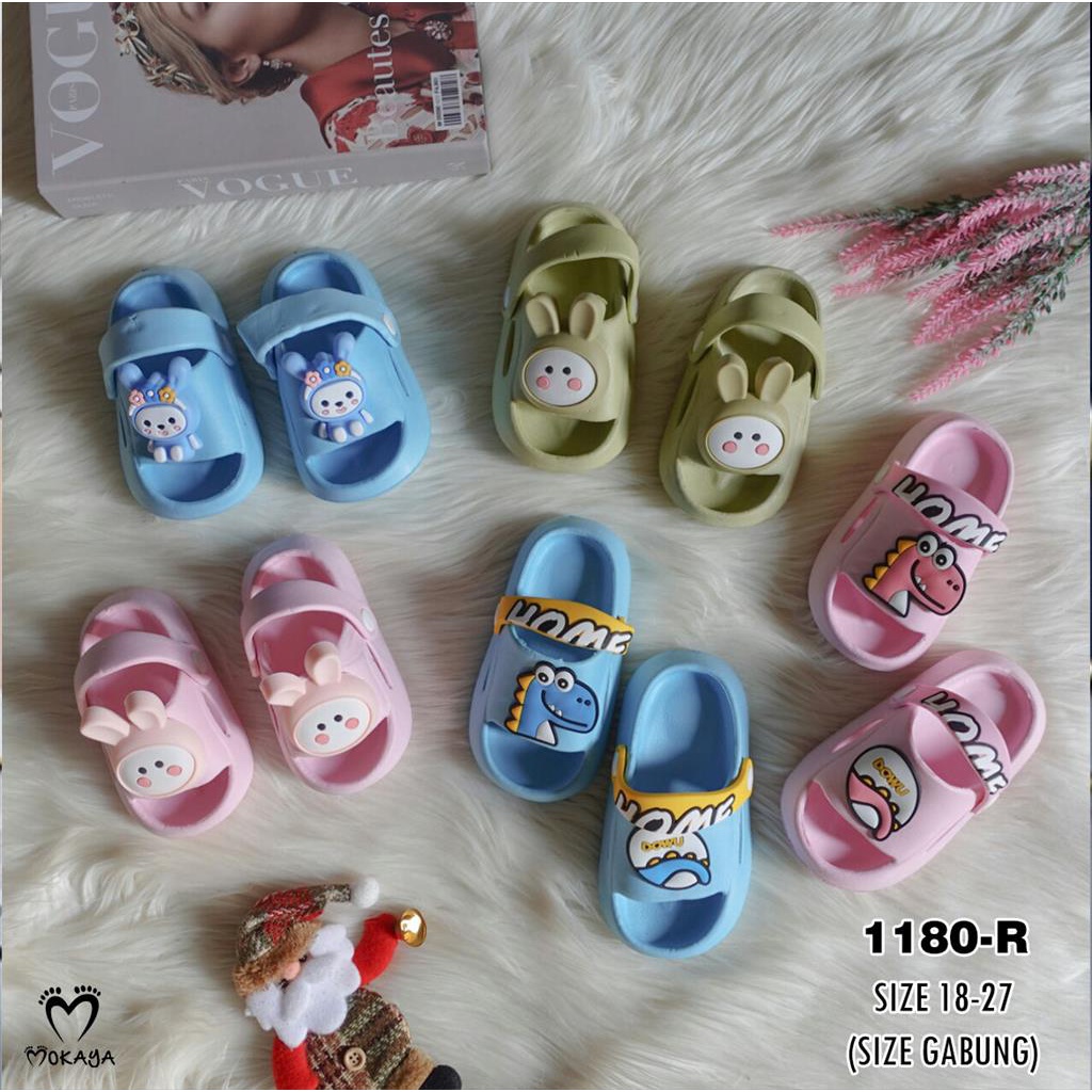 Sandal Slop Let Anak Cewek Cowok Eva Motif  Dino &amp; Bunny Super Cute Keren Import Mokaya / Size 18-23 (1180-R)