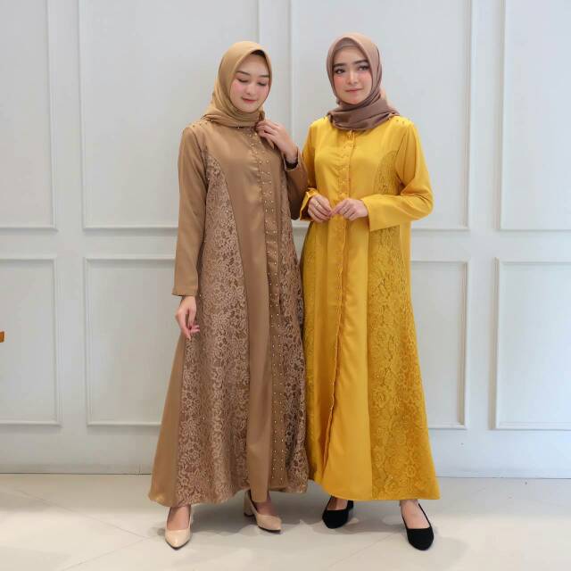 Gamis Wanda maxi/gamis mutiara dan brukat.(Busui)