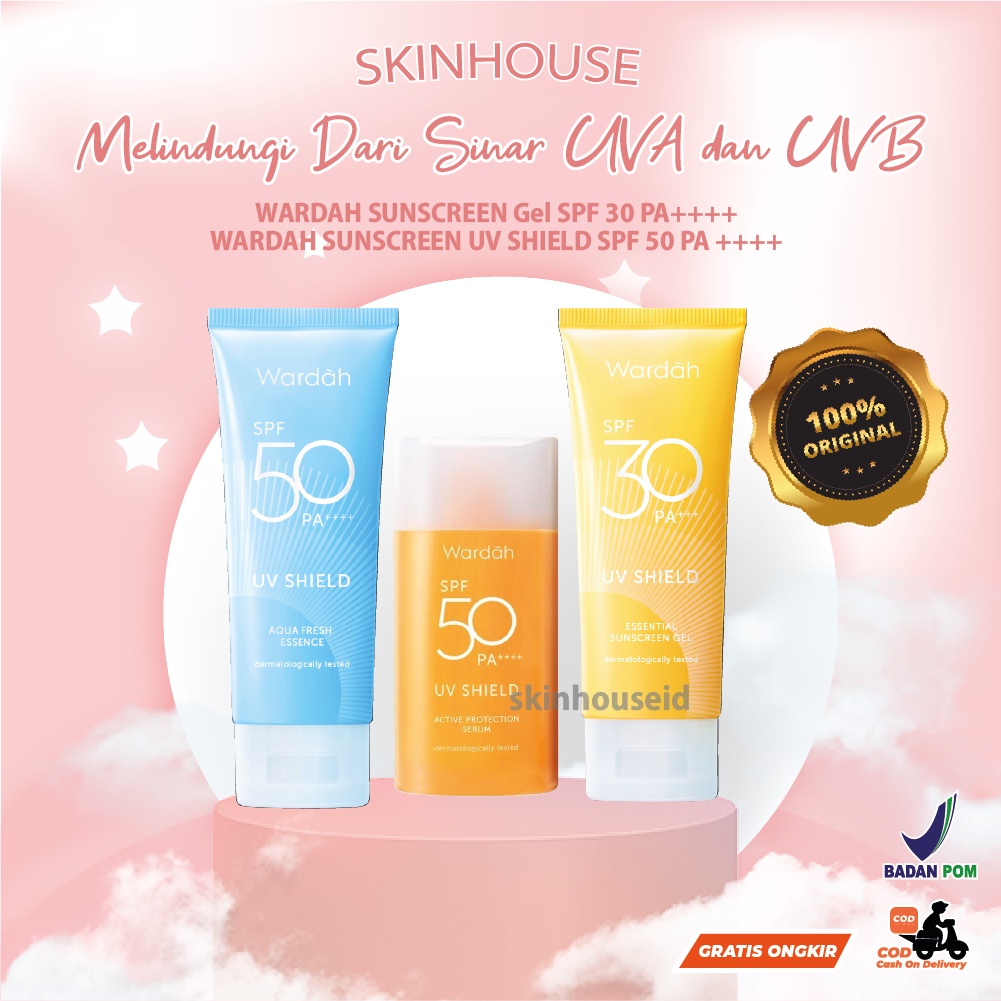 Skinhouseid Sunblock Wardah Sunscreen Gel UV Shield SPF 30 &amp; 50 PA ++++ Original Termurah BPOM