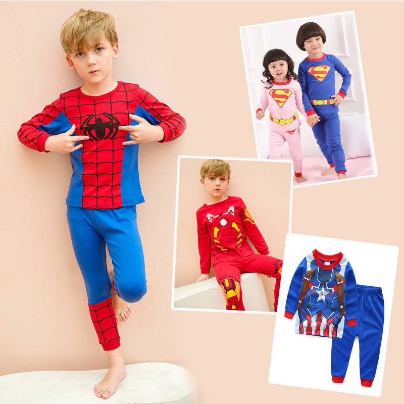 piyama baju anak superhero spiderman pengaturan anak laki laki pakaian anak