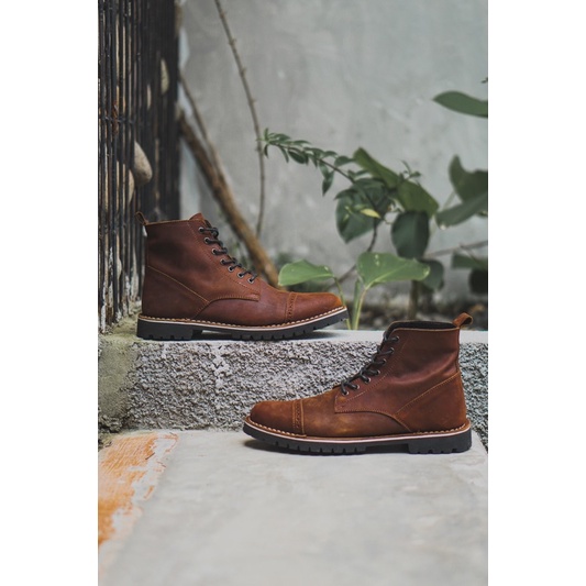 Sepatu Boots Kulit - Vigos Titan Darkbrown