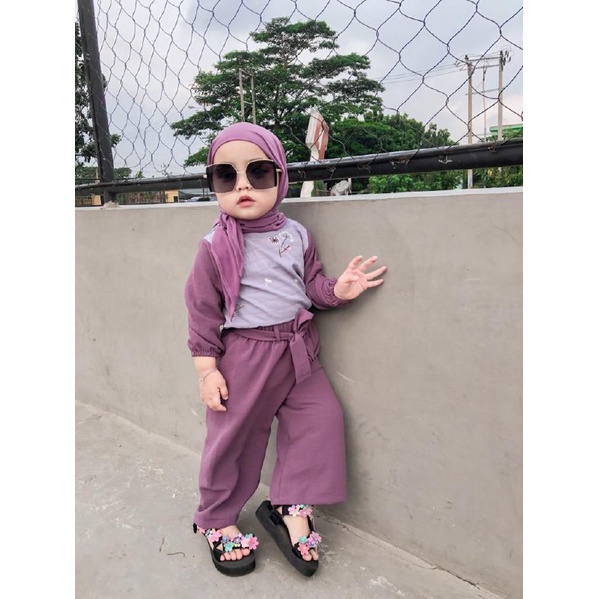 Mayza Set  one set anak dan bayi balita setelan baju dan celana setelan cringkel set hijab jilbab kerudung