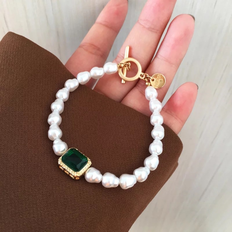 Gelang Mutiara Zircon Warna Hijau Untuk Wanita