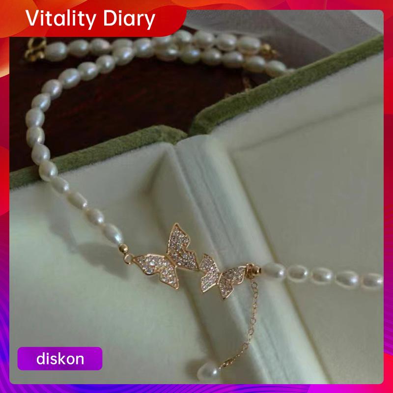 【COD❤️】Butterfly Zircon Pearl Pendant Fashion Temperamen Cahaya Mewah Kalung High-end VDY