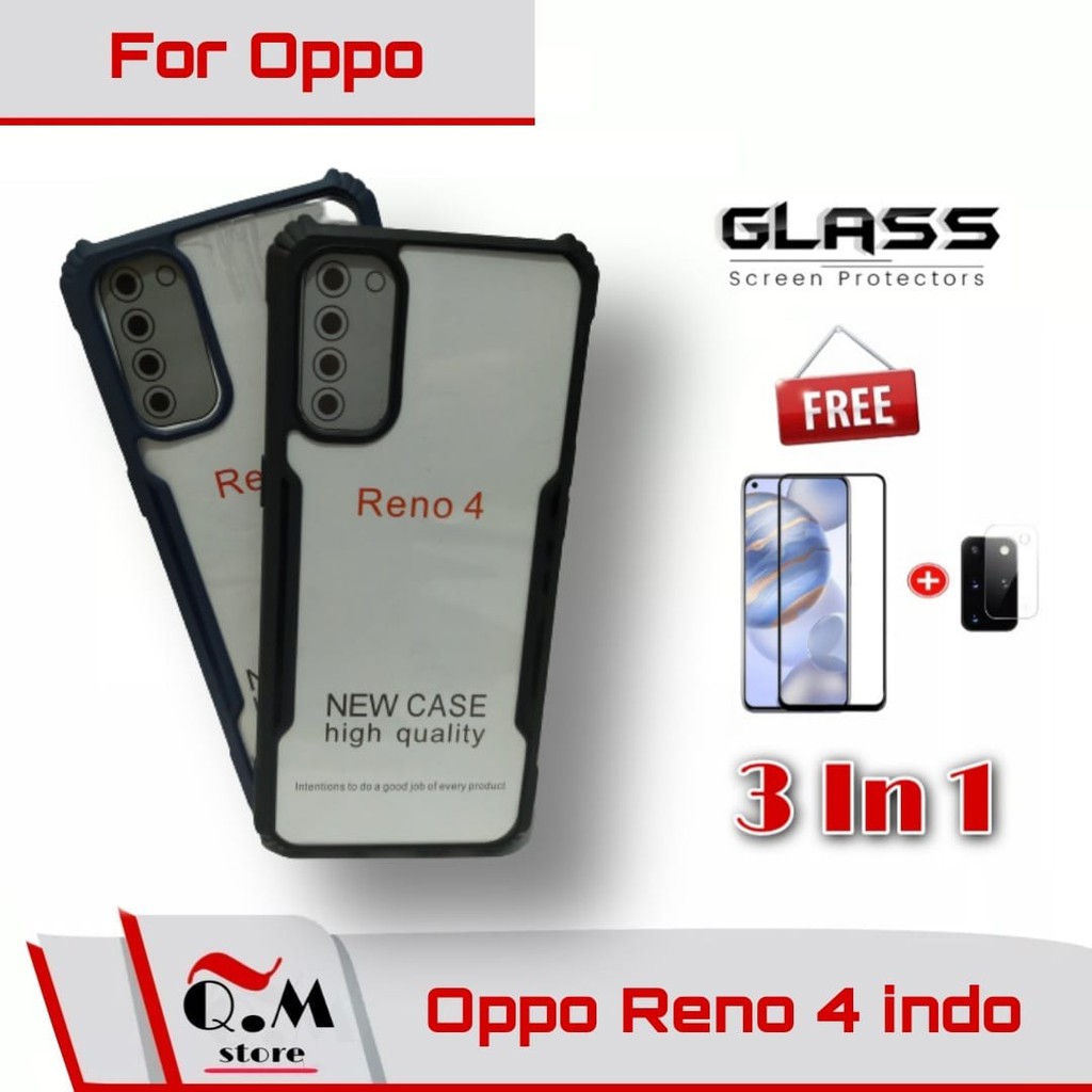 Paket 3in1 Case Oppo Reno 4 Airbag Shockproof Transparent