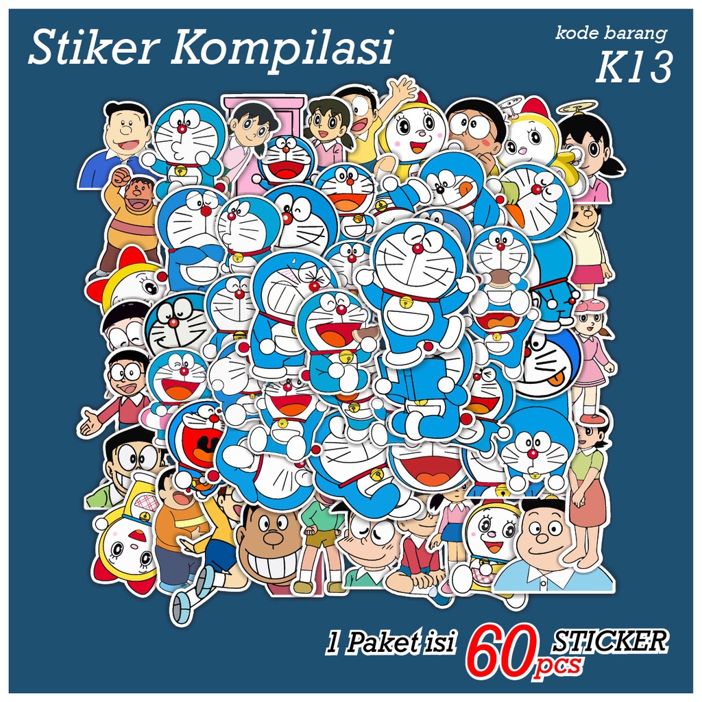 60 PCS STICKER KARTUN DORAEMON NOBITA SHIZUKA SUNEO GIANT LUCU AESTHETIC - STIKER ANTI AIR UNTUK CASE TUMBLER LAPTOP KOPER HP SCRAPBOOK - K13