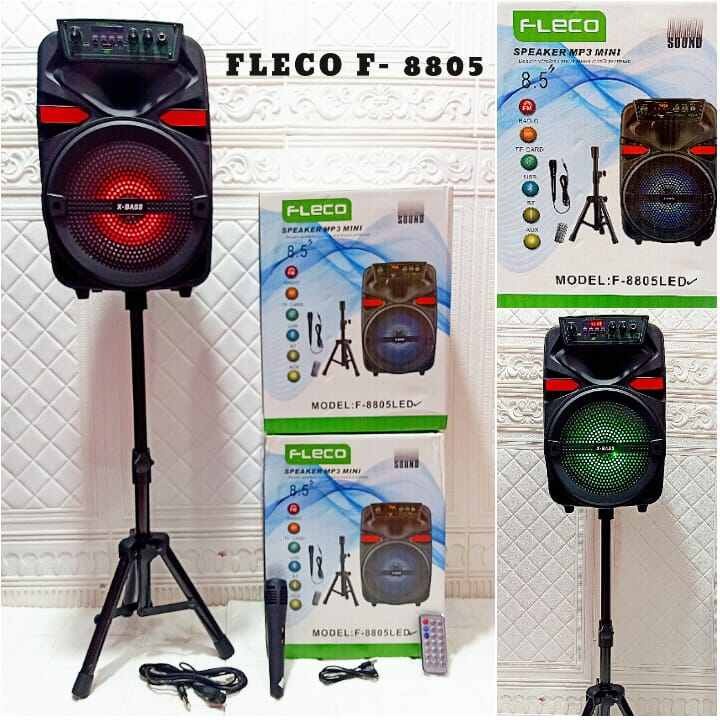 COD SPEAKER WIRELESS BLUETOOTH KARAOKE FLECO F-8805 FREE STAND + MIC KARAOKE SUPER BASS