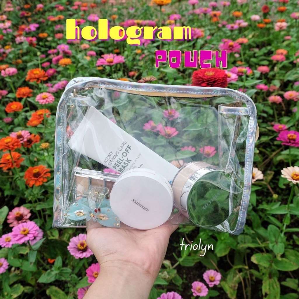 Pouch Transparan hologram ( make up, tempat pensil , brush)