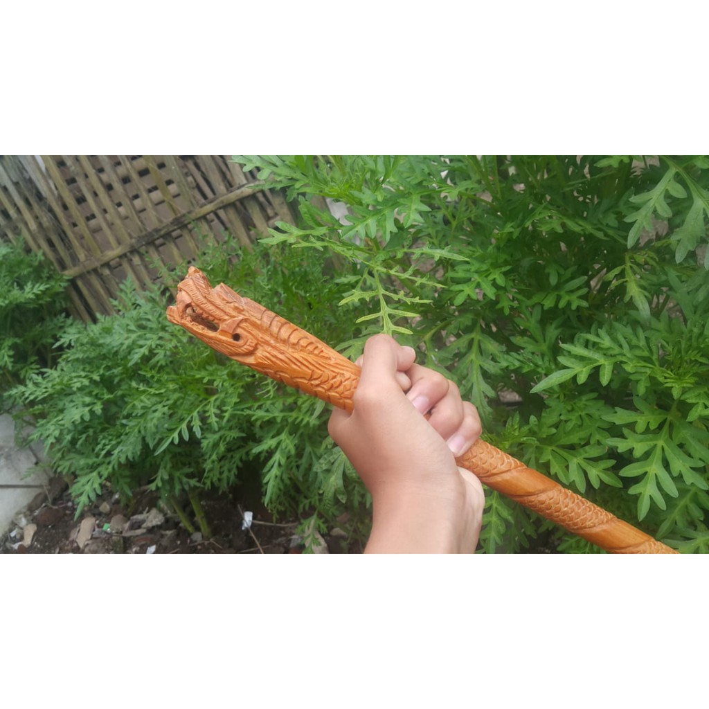 Tongkat komando kayu raja agatis / Tongkat komando soekarno Kayu AGATIS ukir ukir naga - Sisik lilit