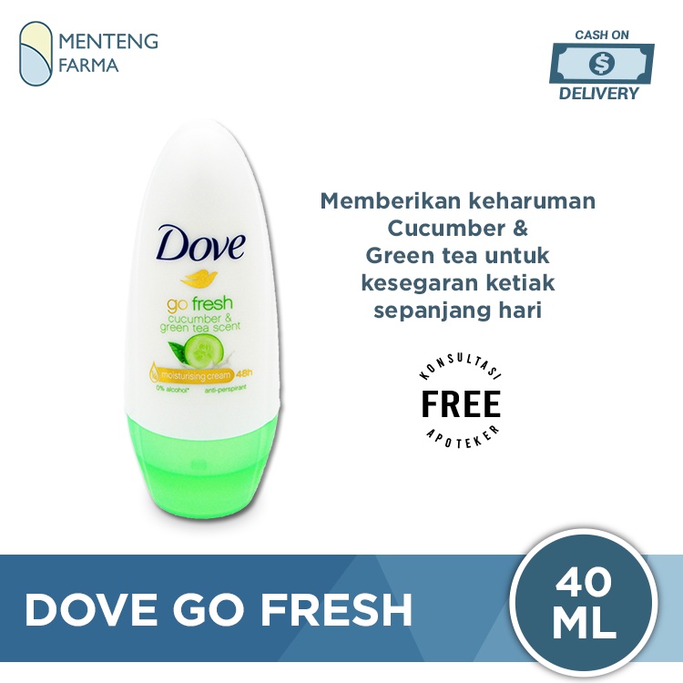 Dove Deodorant Roll On Go Fresh Cucumber And Green Tea 40 ML - Sensasi Aroma  Segar Timun 48 Jam