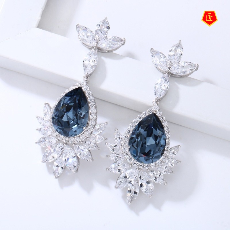 [Ready Stock]Women's Colorful Gem Inlaid Crystal Earrings