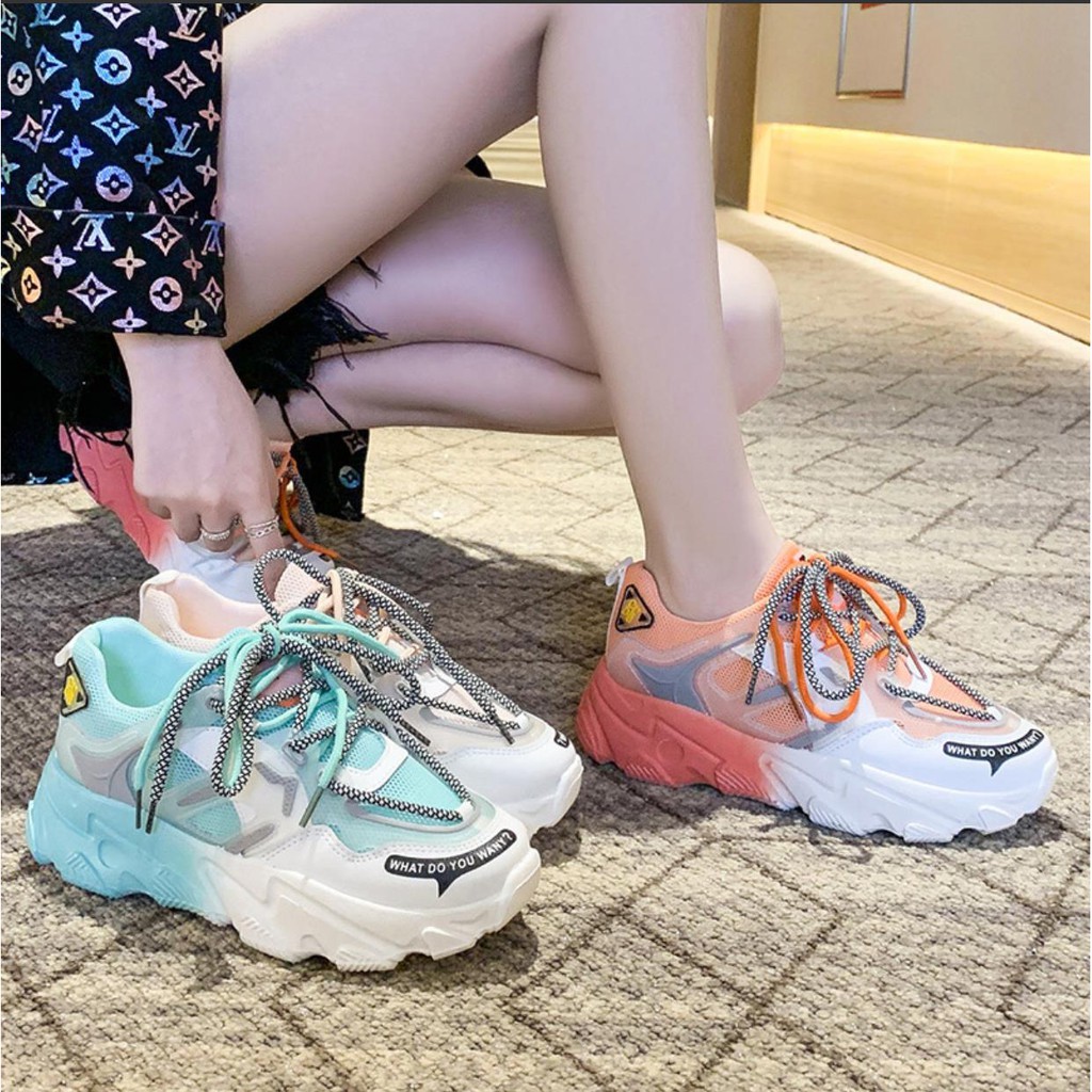 ( COD ) Sneakers Wanita olahraga Sepatu Import Sepatu cewek Sol pelangi