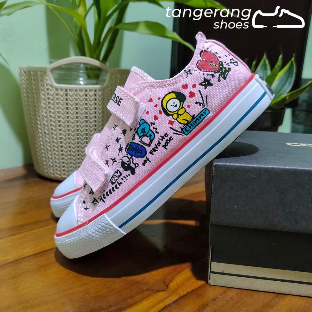 SEPATU MOTIF BTS BT21 PINK ANAK CEWEK BOOT PEREMPUAN UMUR 1 2 3 4 5 6 7 8 TAHUN CONVERS (ART. 9)