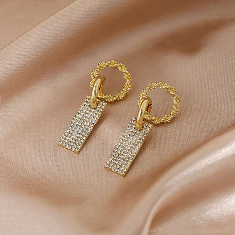 Fancyqube Anting Kristal Bentuk Persegi Warna Emas Untuk Wanita