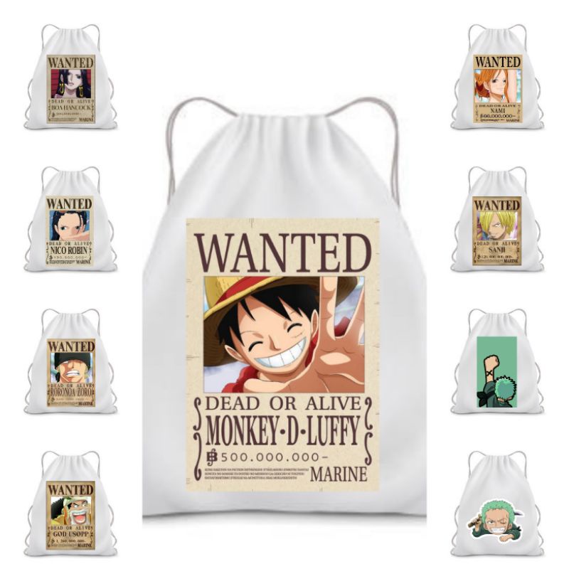 BISA CUSTOM SATUAN Stringbag ONE PIECE PRINTING Luffy sanji zoro nami tony chopper anime manga jepang merchandise Ransel serut drawstring tas olahraga