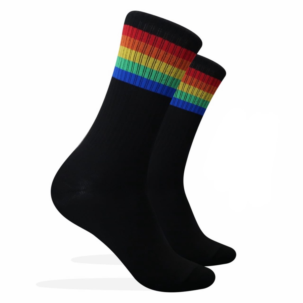 Kaos Kaki Motif Garis Rainbow Hitam ( G10 )