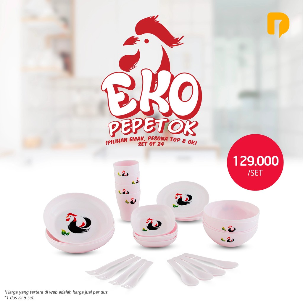 Eko Pepetok Set Of 24 | Piring Set Murah | Piring Plastik Ayam | Piring Piknik Set | Picnic Set